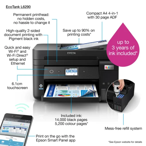 EPSON L6290 PRINTER- Print, Scan, Copy and Fax- Ethernet & Wi-Fi Direct, Auto-Duplex printing, ADF - Image 3